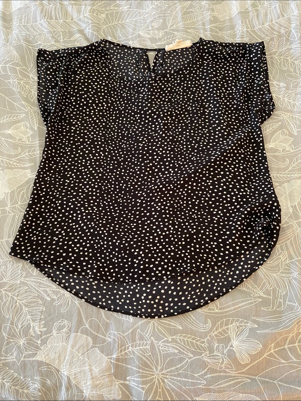 Hippie Rose Black Blouse with White Polka Dots